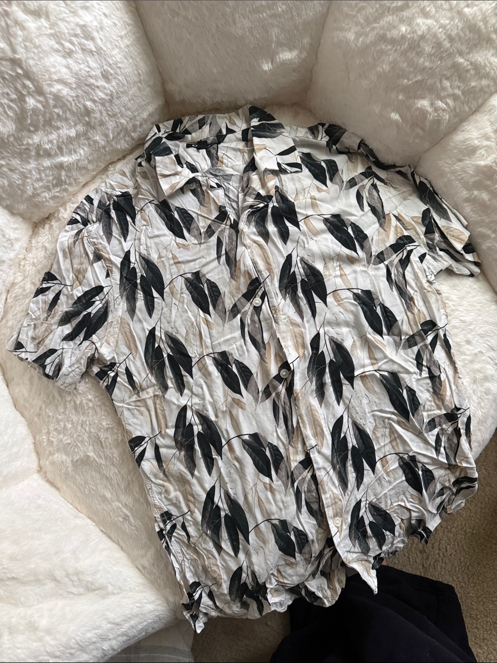Express Palm Tree sleeve resort shirt cream white black tan ivory button down